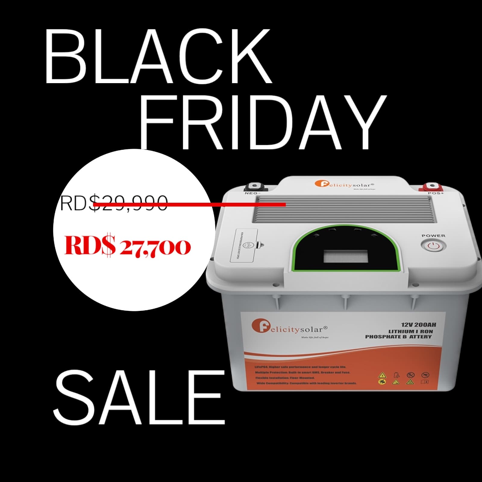 🔋 Batería de Litio LiFePO4 Felicity Solar 12V 200Ah (2.56kWh) FLA12200 🔋