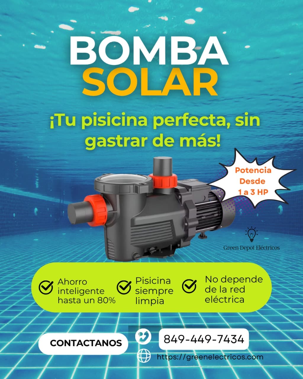 Bomba de Piscina Solar Híbrida Leon 1200W - 1.6 HP - AC/DC (Funciona con Sol y Red Eléctrica)
