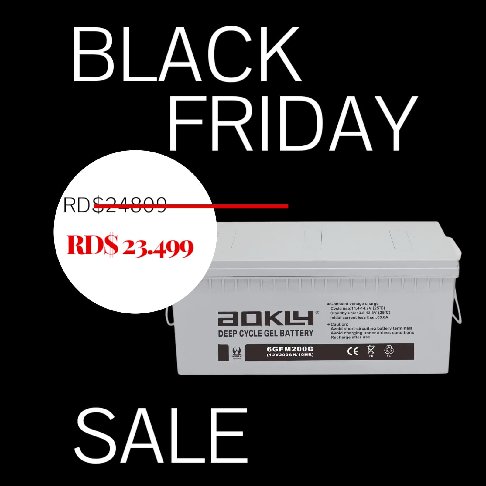 🔋 Batería de Gel Aokly 12V 200Ah